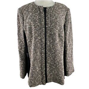 Lafayette 148 Size14W Wool Blend Boucle Tweed Blazer Jacket Faux Leather Trim